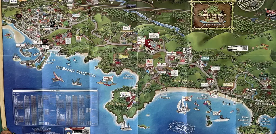 An illustrated map of Quepos and Manuel Antonio made for guests