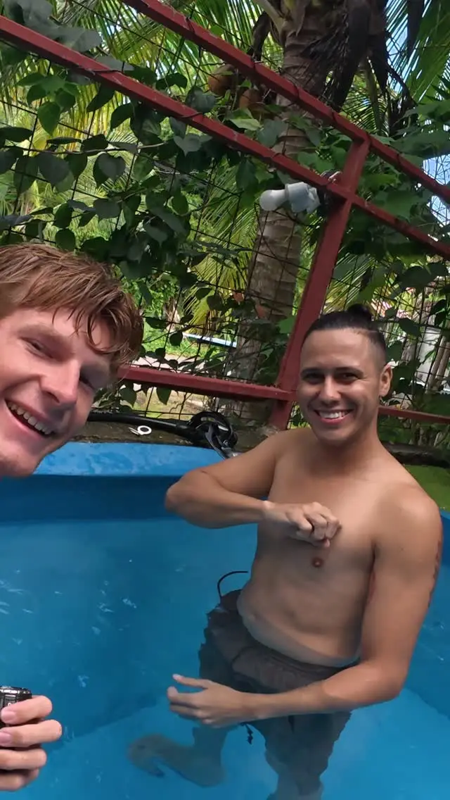 Reel cover: two guests grinning in the cold plunge