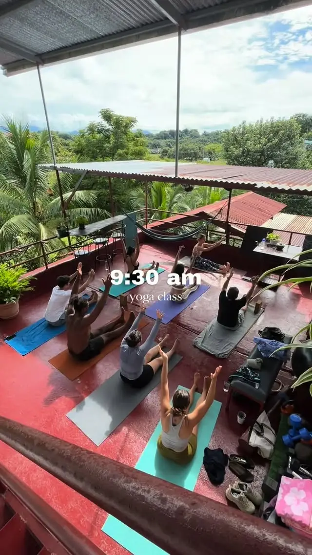Reel cover: “9:30 am yoga class” on the red rooftop